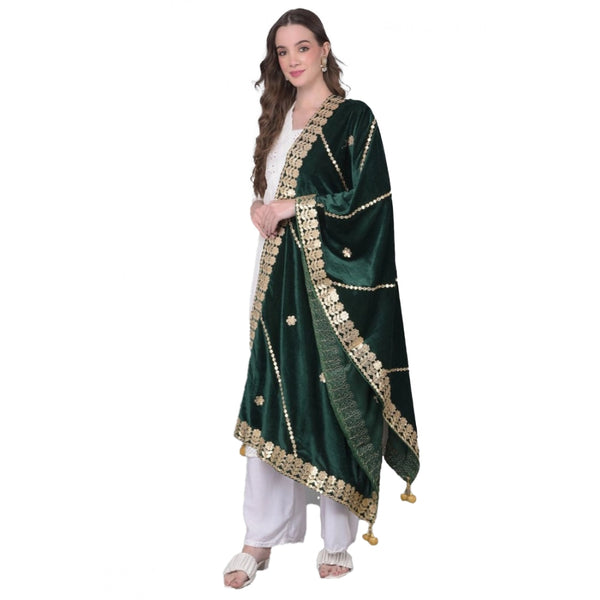 Women's Velvet Gotta Patti Dupatta (Green, Length:  2.25 to 2.50 Mtr)