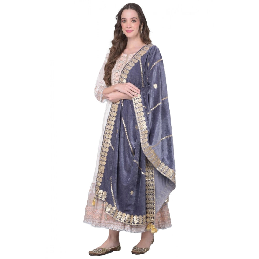 Women's Velvet Gotta Patti Dupatta (Grey, Length:  2.25 to 2.50 Mtr)