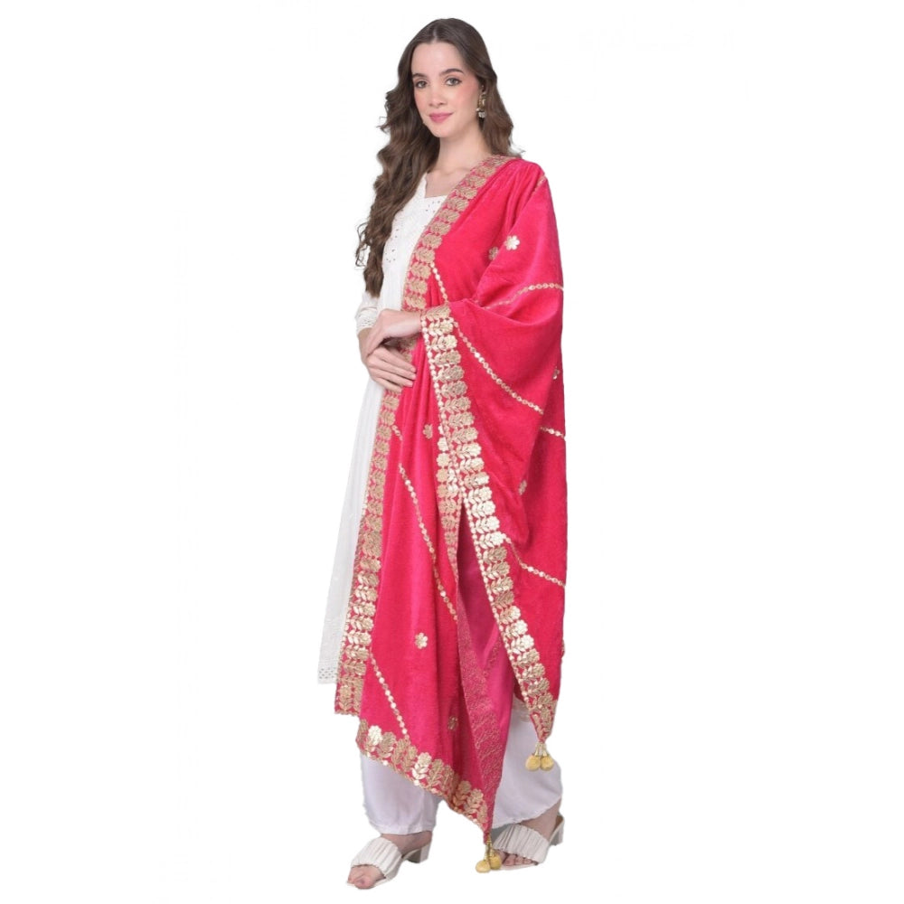 Women's Velvet Gotta Patti Dupatta (Pink, Length:  2.25 to 2.50 Mtr)