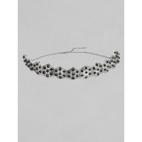 Women's Rose Gold Plated Alloy Choker (Silver &amp; Black)