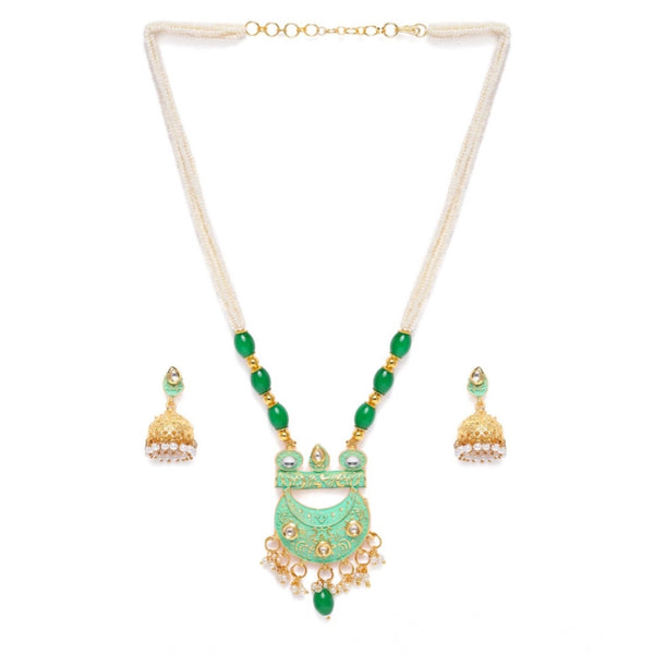 Women's Rose Gold Plated Alloy Necklace &amp; Earings Set (Green)