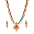 Women's Rose Gold Plated Alloy Necklace &amp; Earings Set (Green &amp; Red)