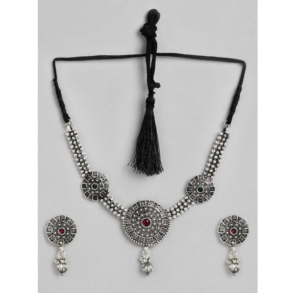 Women's Rose Gold Plated Alloy Necklace &amp; Earings Set (Silver)