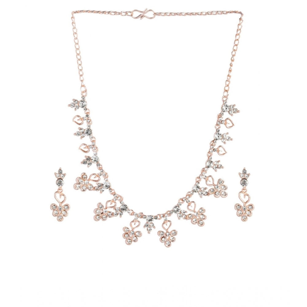 Women's Rose Gold Plated Brass Necklace &amp; Earings Set (Gold)