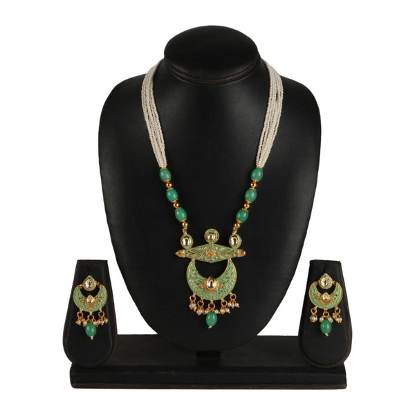 Women's Rose Gold Plated Alloy Necklace &amp; Earings Set (Green)