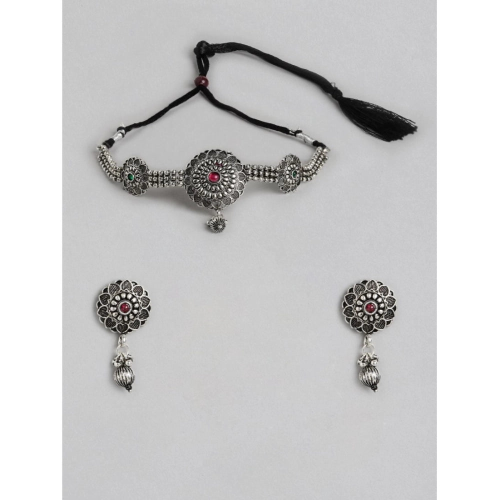 Women's Rose Gold Plated Alloy Necklace &amp; Earings Set (Silver)
