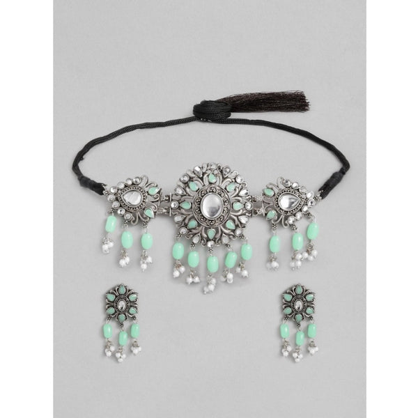 Women's Rose Gold Plated Alloy Necklace &amp; Earings Set (Light Green)