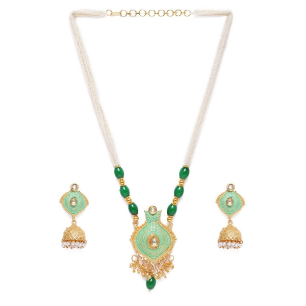 Women's Rose Gold Plated Alloy Necklace &amp; Earings Set (Green)
