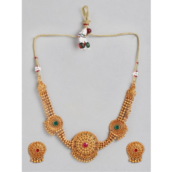 Women's Rose Gold Plated Alloy Necklace &amp; Earings Set (Multicolor)