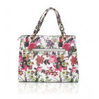 Women's Faux Leather Printed Handheld Bag (White Pink)