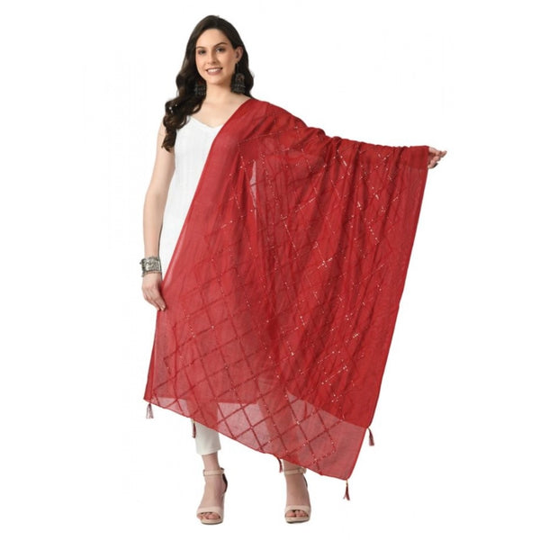 Women's Chanderi Self Design Dupatta (Maroon, Length:  Free Size)