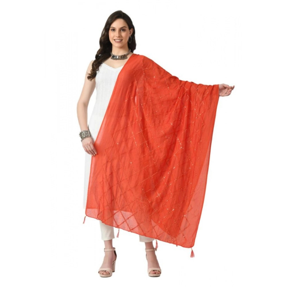 Women's Chanderi Self Design Dupatta (Orange, Length:  Free Size)