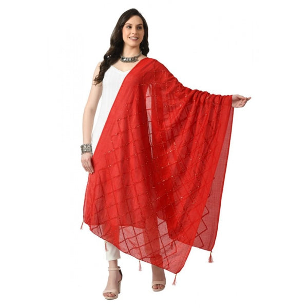 Women's Chanderi Self Design Dupatta (Red, Length:  Free Size)