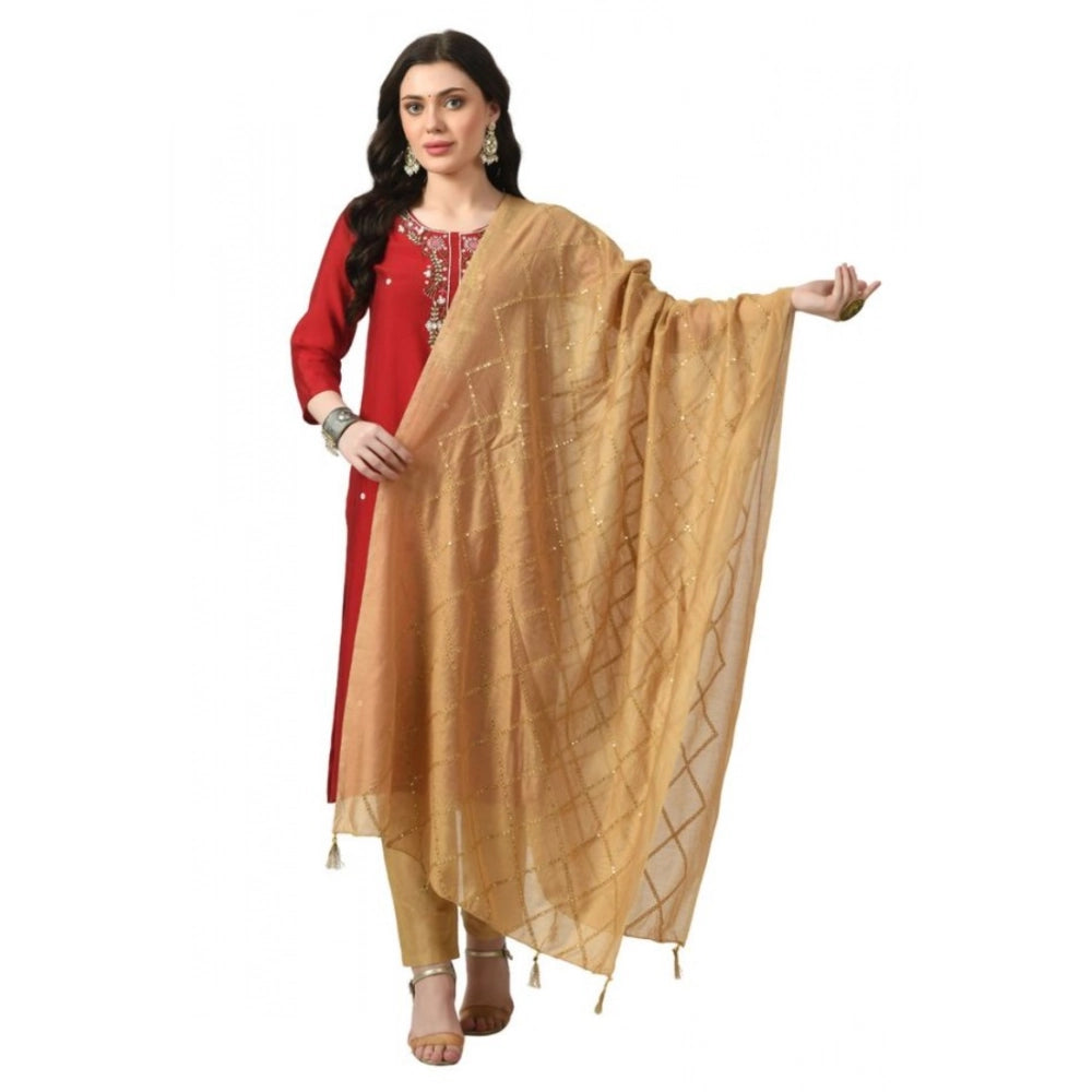 Women's Chanderi Self Design Dupatta (Gold, Length:  Free Size)