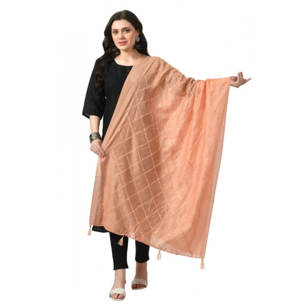 Women's Chanderi Self Design Dupatta (Peach, Length:  Free Size)
