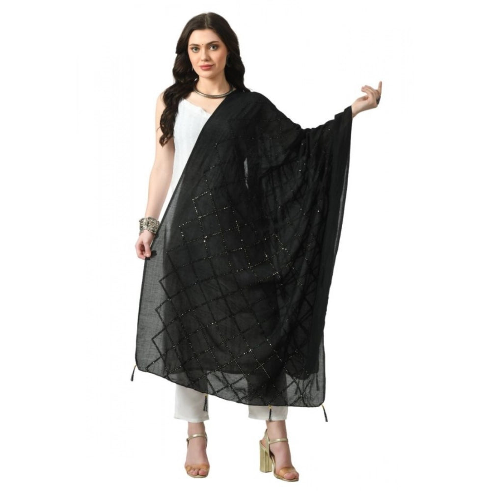 Women's Chanderi Self Design Dupatta (Black, Length:  Free Size)
