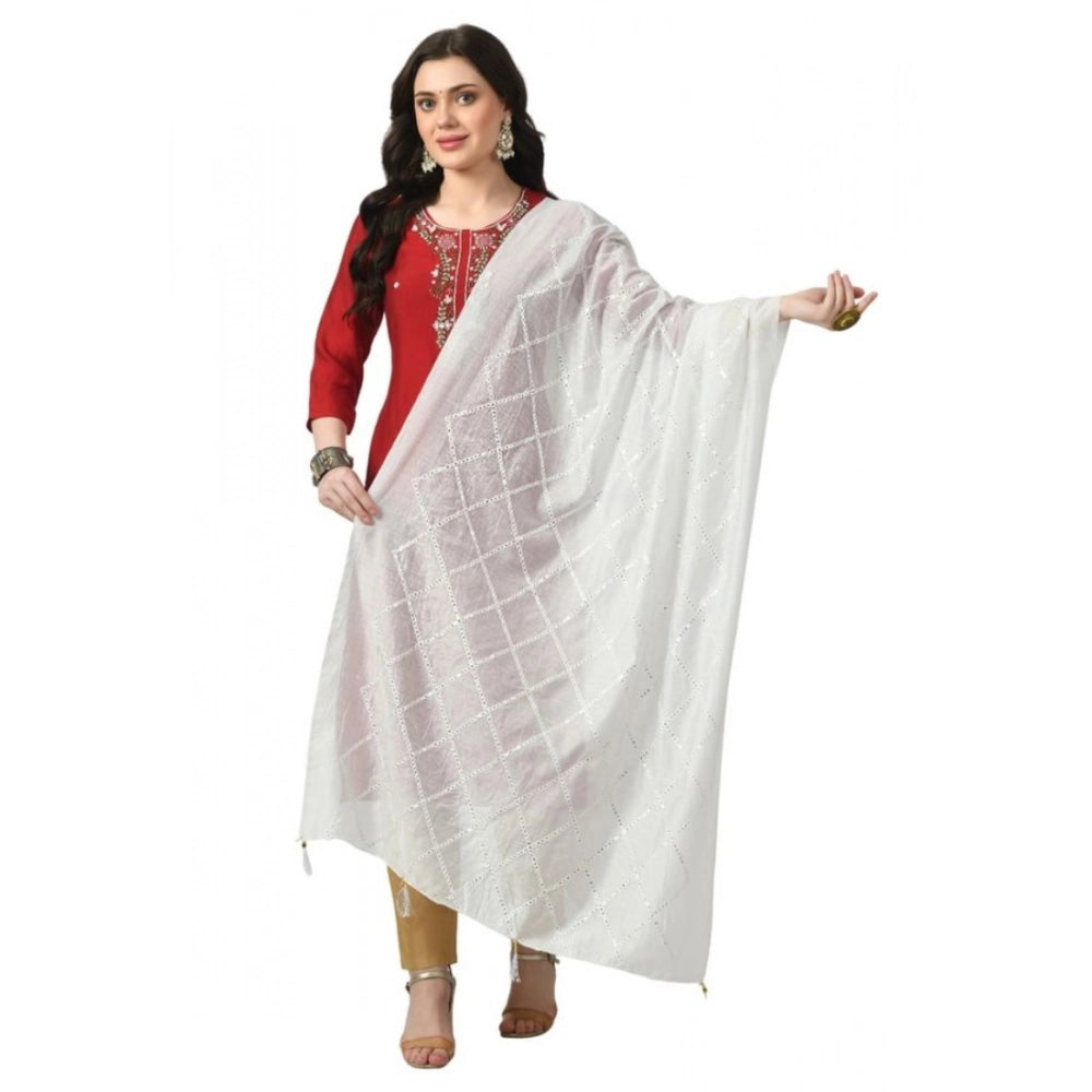 Women's Chanderi Self Design Dupatta (White, Length:  Free Size)