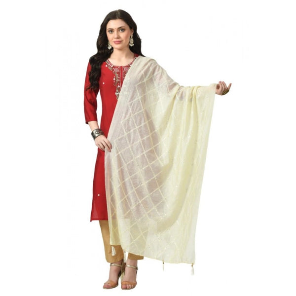 Women's Chanderi Self Design Dupatta (Off White, Length:  Free Size)