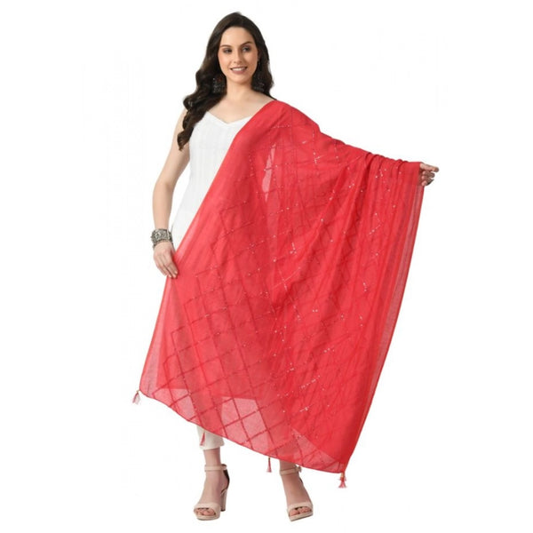 Women's Chanderi Self Design Dupatta (Rani, Length:  Free Size)