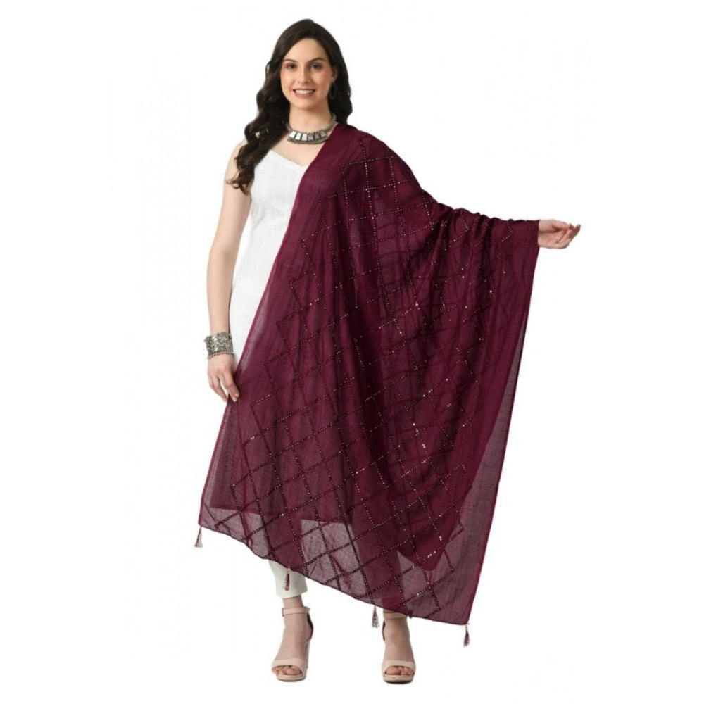 Women's Chanderi Self Design Dupatta (Wine, Length:  Free Size)