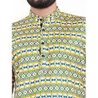 Men's Cotton Blended Printed Full Sleeve Shortkurta (Multicolor)