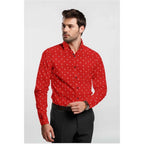 Men's Cotton Blended Printed Full Sleeve Shirt (Red)