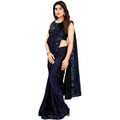 Women's Lycra Floral Saree With Unstitched Blouse (Blue, 5.5 Mtr)