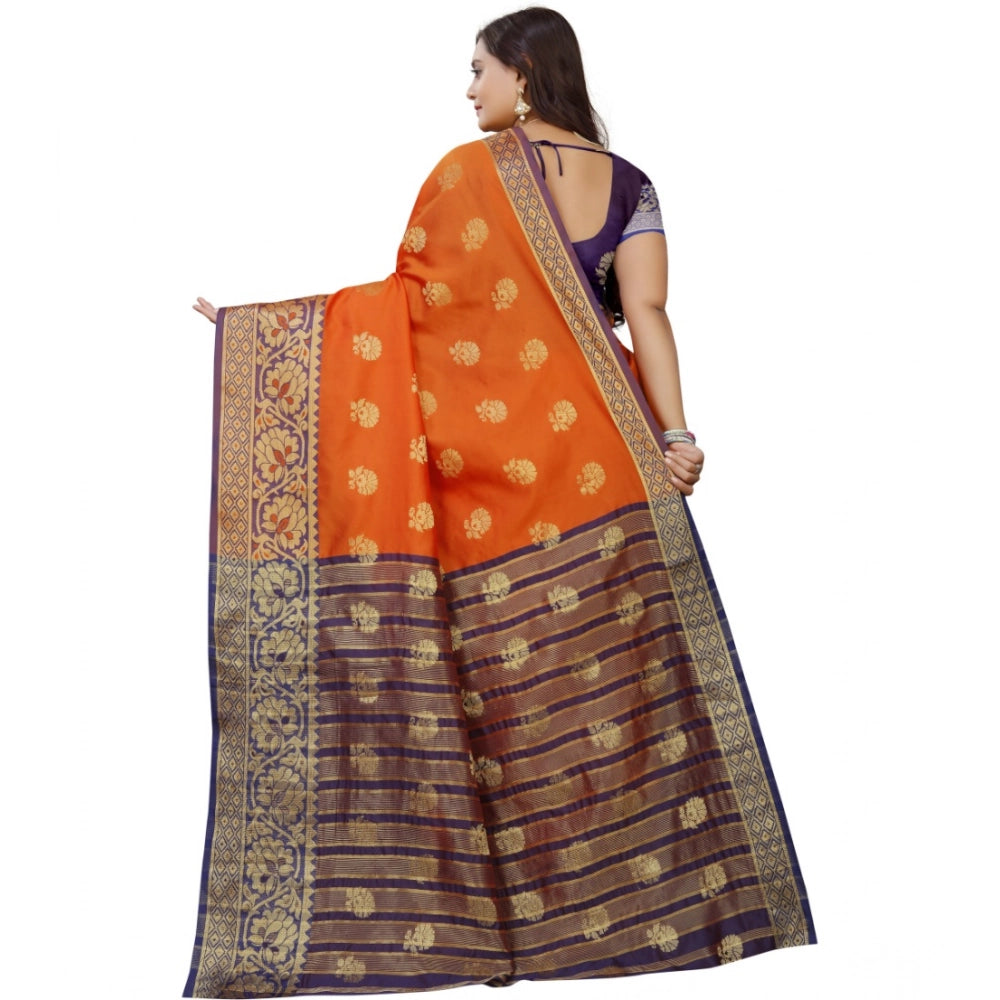 Women's Silk Blend Woven Saree With Unstitched Blouse 5.5Mtr (Gold-Orange)