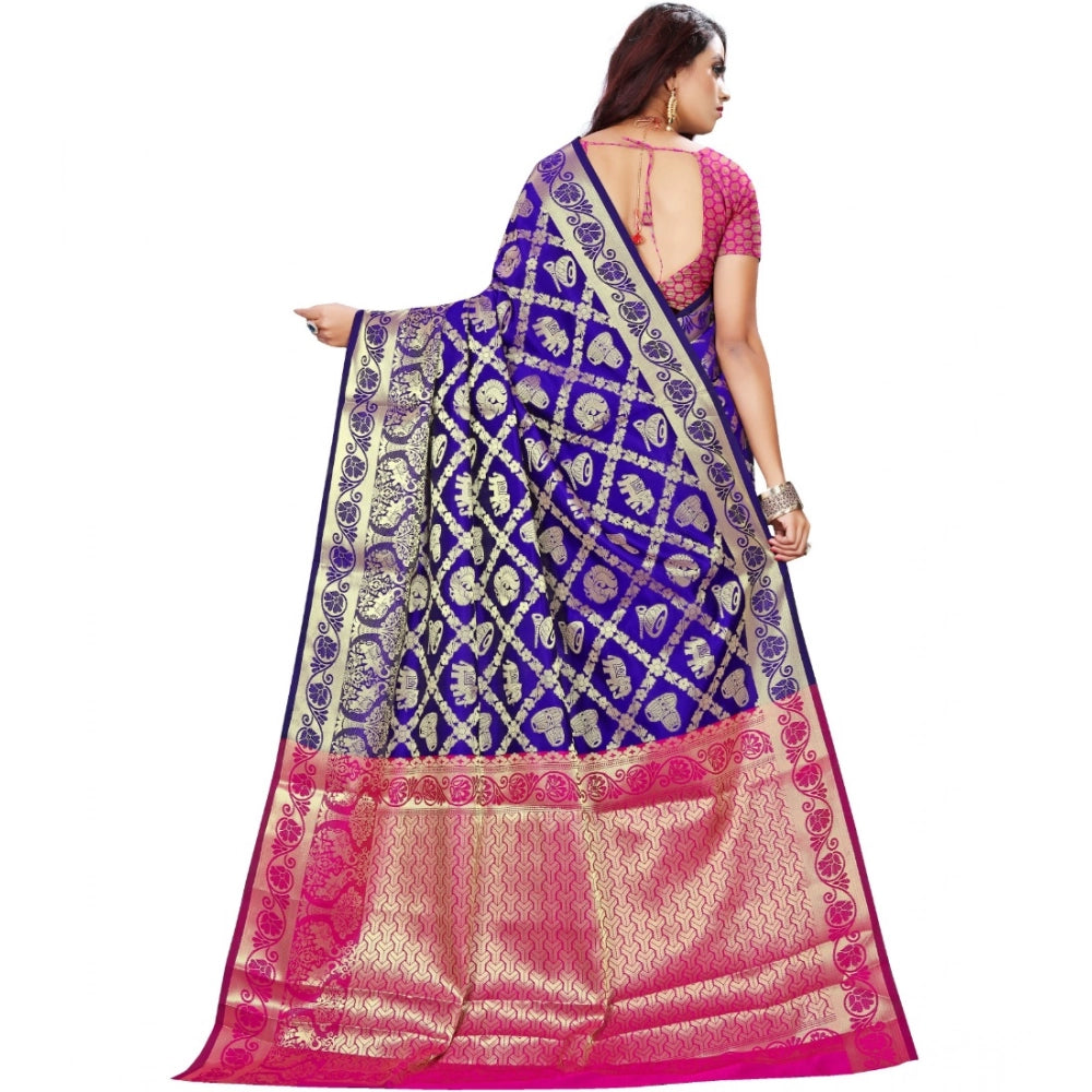 Women's Jacquard Woven Saree With Unstitched Blouse 5.5Mtr (Blue)