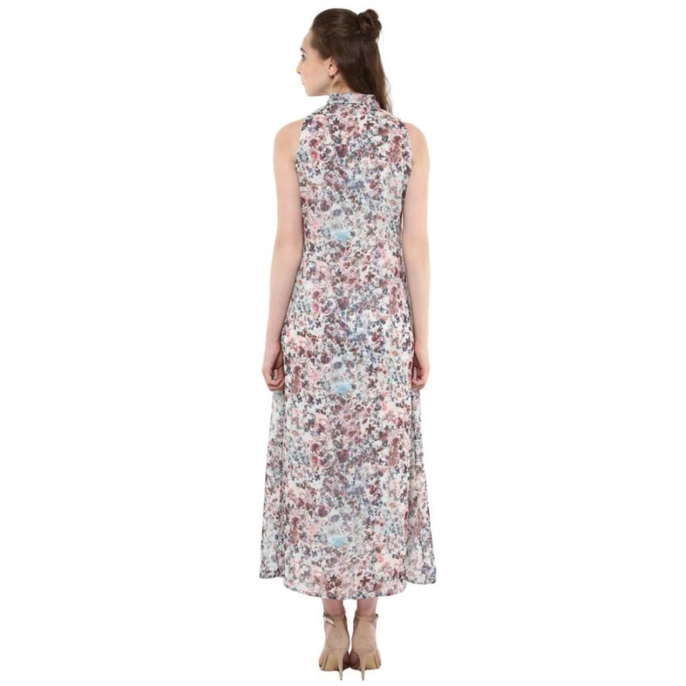 Women's Polyester Chiffon Printed Sleeveless Dress (Multicolor)