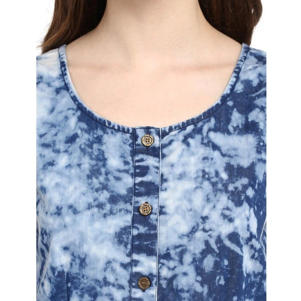 Women's Denim Tie &amp; Dye Sleeveless Above Knee Dress (Blue)