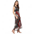 Women's Polyester Printed Sleeveless Dress (Red - Black)