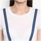 Women's Denim Solid Shoulder Straps Below Knee Dress (Blue)