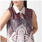 Women's Polyester Printed Sleeveless Above Knee Dress (Orange)