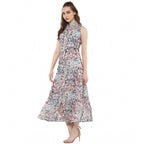 Women's Polyester Chiffon Printed Sleeveless Dress (Multicolor)