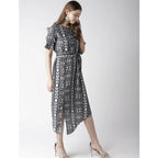 Women's Polyester Animal Print Short Sleeve Knee-Length Dress (Black - White)
