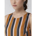 Women's Polyester Striped Sleeveless Below Knee Dress (Mustard)