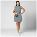Women's Polyester Striped Sleeveless Above Knee Dress (Green)