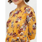 Women's Polyester Floral Long Sleeves Calf-length Dress (Multicolor)