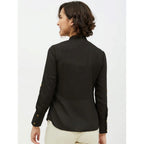 Women's Polyester Ruffled Long Sleeves Standard Length Shirt (Black)