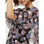 Women's Polyester Chain Print Cap Sleeve Calf-length Dress (Multicolor)