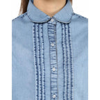 Women's Denim Solid 3-4th Sleeves Standard Length Shirt (Blue)