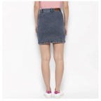 Women's Denim Tie Up Buttoned Skirt (Blue)