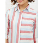 Women's Cotton Striped Long Sleeves Standard Length Shirt (Pink)
