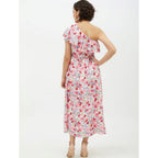Women's Polyester Floral One Shoulder Calf-length Dress (Multicolor)