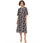 Women's Polyester Chain Print Cap Sleeve Calf-length Dress (Multicolor)