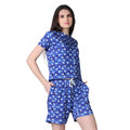 Women's Cotton Blended Printed Round Neck Half Sleeve Top - Shorts Set (Blue)