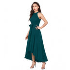 Women's Polyster Solid Halter Neck Sleeveless Dress (Morpichh)