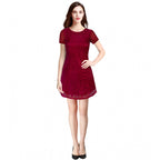 Women's Rasal Solid Round Neck Cap Sleeve Dress (Maroon)