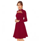 Women's Knitting stretchable Solid Round Neck Full Sleeve Dress (Maroon)
